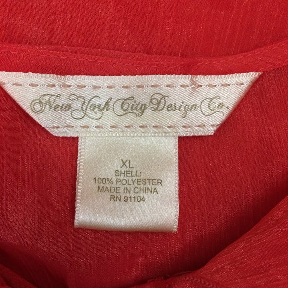 NWT New York City Design Orange Coral‎ Ruffle Sheer Blouse with Attached Tank XL - Picture 3 of 4